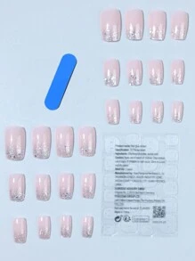 Verwandeln Sie Ihre Nägel mit 24 Stück Presse auf Nägel langer quadratischer Glitzer & Farbverlauf Design künstliche Nägel Set, enthält 1 Stück Jelly Kleber und 1 Stück Nagel Feile, für Nagel Kunst von Frauen & Mädchen Nagelbedarf