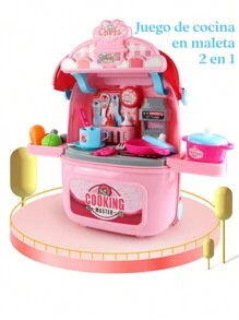 Juego de cocina de alta calidad convertible en maleta, con luces y sonido, juguete para niñas y niños - Rosa Fucsia - Ver 2