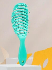 1pc Oval Hollow Handle Hair Brush, Unisex For Adults & Kids, Unique Spiral Teeth, Quick Drying & Styling, Fluffy High Teeth, Suitable For Dry/Wet, Straight/Fine Hair, Hair Care Beauty Tool - Green - View 3