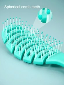 1pc Oval Hollow Handle Hair Brush, Unisex For Adults & Kids, Unique Spiral Teeth, Quick Drying & Styling, Fluffy High Teeth, Suitable For Dry/Wet, Straight/Fine Hair, Hair Care Beauty Tool - Green - View 4