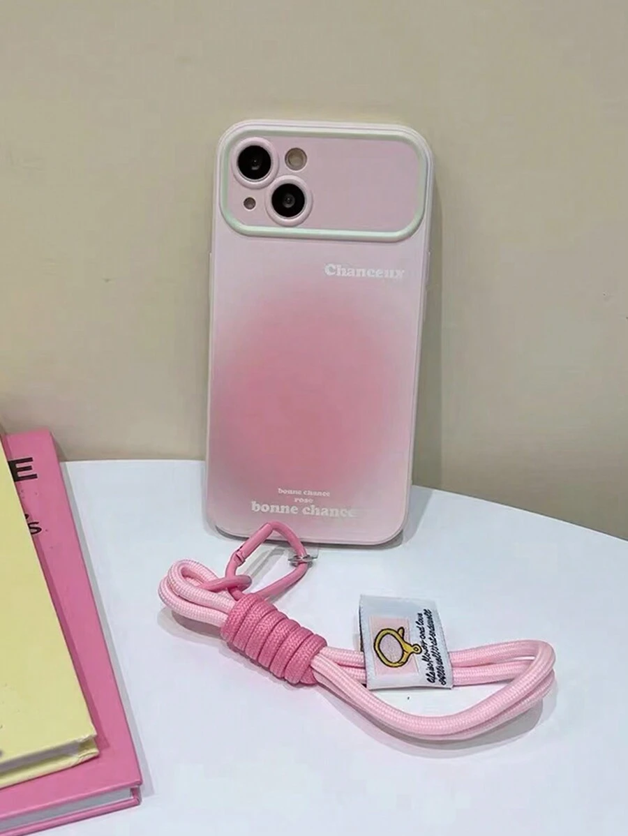 大窗ins風格簡約粉紅漸層防震手機殼相容iphone - 粉色 - 查看 1