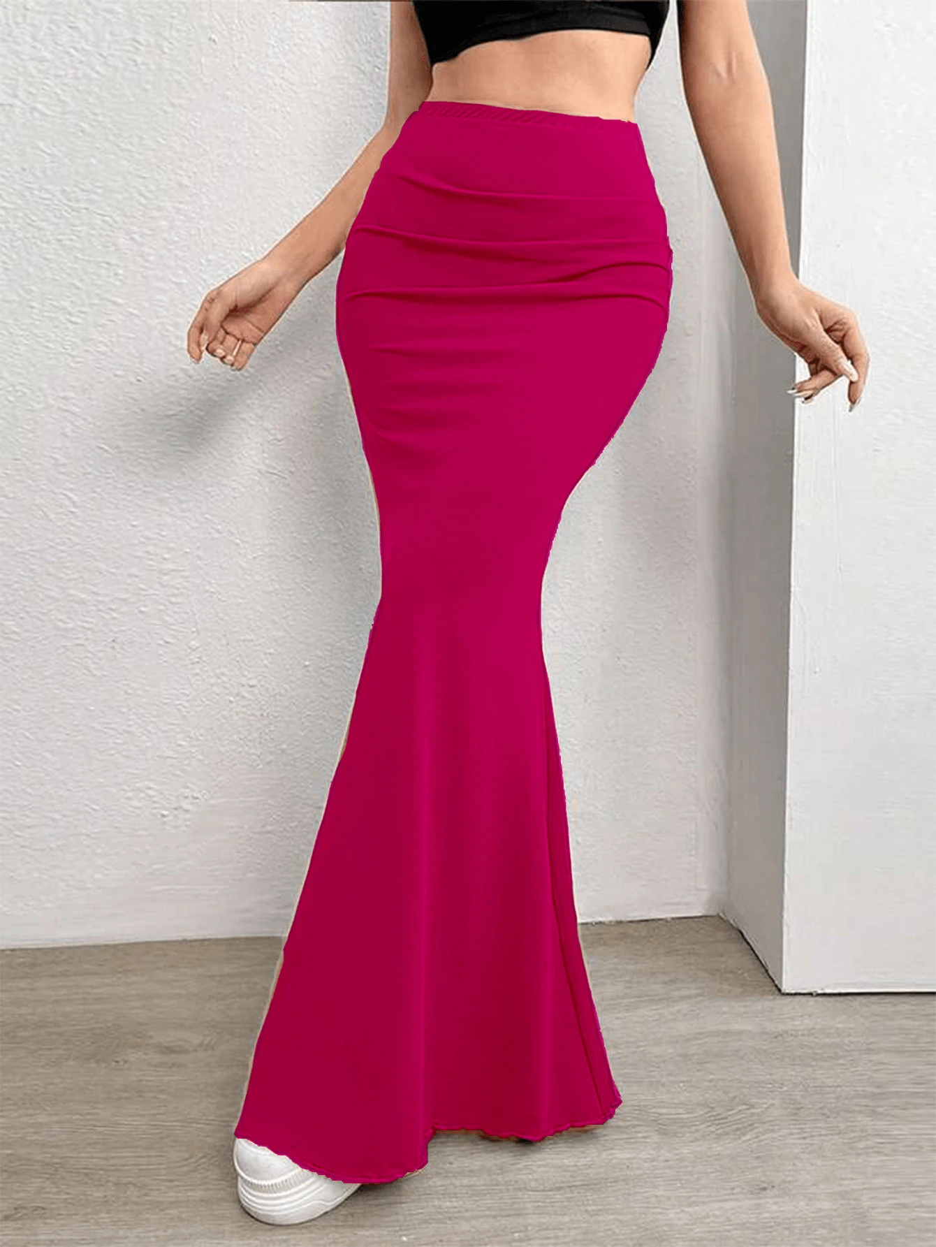 Falda Corte De Sirena Ajustado Larga De moda - Rosa Fucsia - Ver 1