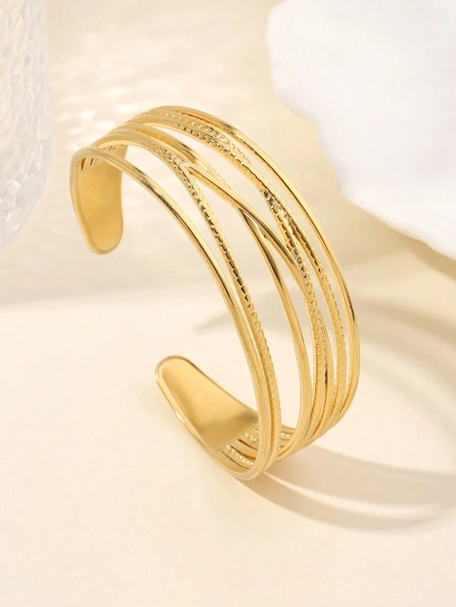1pc Fashionable Classic Exquisite Multilayered C-Shaped Adjustable Stainless Steel Bangle