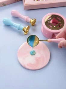 1set Flower Print Stamp Head & Handle, Modern Wax Seal Stamp Set For DIY - Pink - View 7