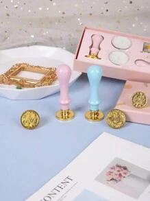 1set Flower Print Stamp Head & Handle, Modern Wax Seal Stamp Set For DIY - Pink - View 5