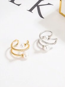 1入時尚極簡復古仿珍珠和鋯石裝飾耳夾，無耳洞女士專用，禮物 - 幾何形 - 查看 5