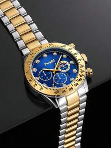 1 件奢華鑽石裝飾男士防水日曆石英手錶和時尚合金龍骨手鍊