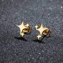 1 Pair New Stainless Steel Geometric  Stud Earrings For Women Everyday Tiny Moon Star Earrings Birthday Gift Jewelry