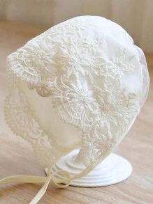 1pc Newborn/Infant White Lace Detailed Spring/Summer Baby Bonnet