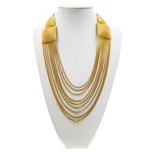 5入組多層手工頸鍊套裝,沙烏地阿拉伯24k金迪拜非洲新娘頸鍊耳環戒指手鐲,女士派對珠寶禮物,適用於母親和朋友 - 金黃色 - 查看 5