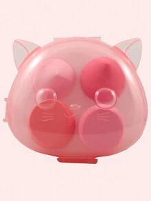 Set Of 4 Makeup Sponges, Includes Cat-Shaped Case, 4 Colors Available. - Pink - View 4