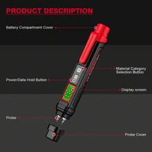 HABOTEST HT67 Mini Wood Moisture Meter Pin Type Digital Moisture Detector Cement Mortar Lime Mortar Gypsum Concrete Moisture Ambient Temperature Humidity With LCD Backlight Display - Black - View 6