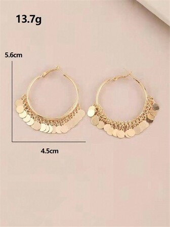 1pair Disc Charm Earrings Fashion Gemetric Round Pendant Large Hoop Earring For Women Sexy Look