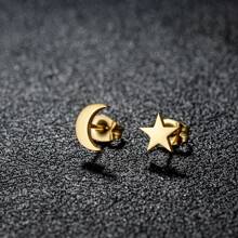 1 Pair New Stainless Steel Geometric  Stud Earrings For Women Everyday Tiny Moon Star Earrings Birthday Gift Jewelry