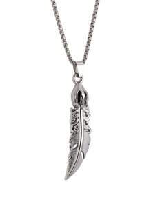 1 Stück 2025 Neuer Vintage-Stil Feder Anhänger Halskette, Edelstahl Kette Anhänger, Unisex Mode Schmuck Geschenk für Weihnachten, Geburtstag, Alltagstragen