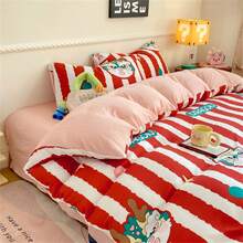 Bộ chăn ga gối họa tiết hoa hoạt hình dễ thương 4 món (1 chăn, 1 ga trải giường phẳng và 2 vỏ gối, không có ruột), Bộ đồ giường mới, Phù hợp cho mọi mùa - Nhiều màu - Xem 5