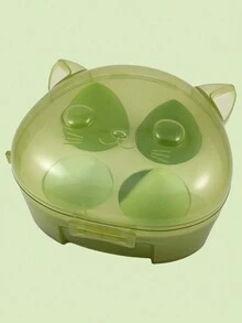 Set Of 4 Makeup Sponges, Includes Cat-Shaped Case, 4 Colors Available. - Green - View 3