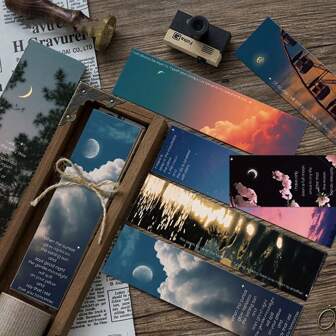 每本30入月亮＆雲＆日落＆美學風景＆天空主題的書籤迷你留言卡,可用於diy手工藝品