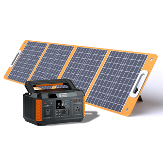 FF FLASHFISH 560W bärbar kraftstation, 520Wh/140400mAh solgenerator 560W(Surge1100W) AC med 18V/100W hopfällbar solpanel, bärbar solcellsladdare med DC-utgång