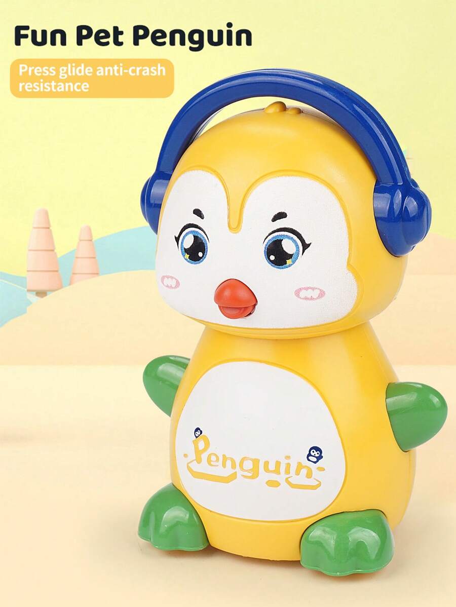 Yellow Press-and-go Cute Cartoon Penguin Toy With Inertial Sliding Motion, No Battery Required, Gift For Kids, Boys And Girls - Yellow - View 1