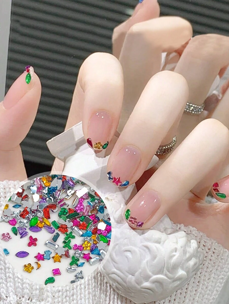 1000Pcs Super Shiny Mini Resin Nail Art Flat Bottomed Rhinestone - Asymmetric Shape Diy Nail Charms Nail Gems Nail Supplies Nails