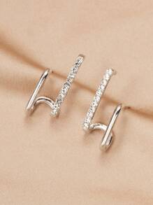 1 Đôi Bông Tai Dát Kim Cương Giả Thời Trang Và Cá Tính Thích Hợp Cho Phụ Nữ Đeo Hàng Ngày Vào Mùa Xuân Và Mùa Hè - Bạc - Xem 3