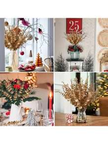 20Pcs Artificial Eucalyptus Stems Gold Faux Eucalyptuses Branch Real Touch Leaf Gold Wedding Bouquet For Indoor Outdoor Home Hall Table Centerpieces Garden Wedding DIY Decor