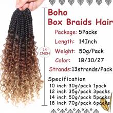 Göttinnen Box Braids Crochet-Haar, 14 Zoll Boho Box Braids Crochet-Haar, Bohemia Box Braids Crochet Braids, Box Braids mit lockigen Enden, unordentlich vorgeschlaufenes synthetisches lockiges Crochet-Haar für Frauen / 1B / 30/27