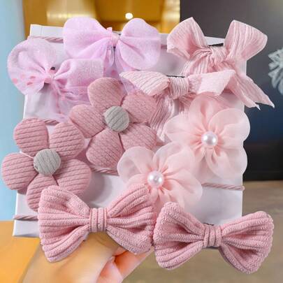 10pcs Cute Mesh Bowknot & Flower Hair Ties For Girls, Suitable For Daily Use