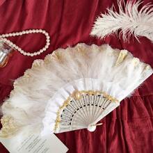 1pc Elegant Artificial Feather Fan Fluffy Folding Hand Fan For Women, Dance/Cosplay Performance Accessory - White - View 1
