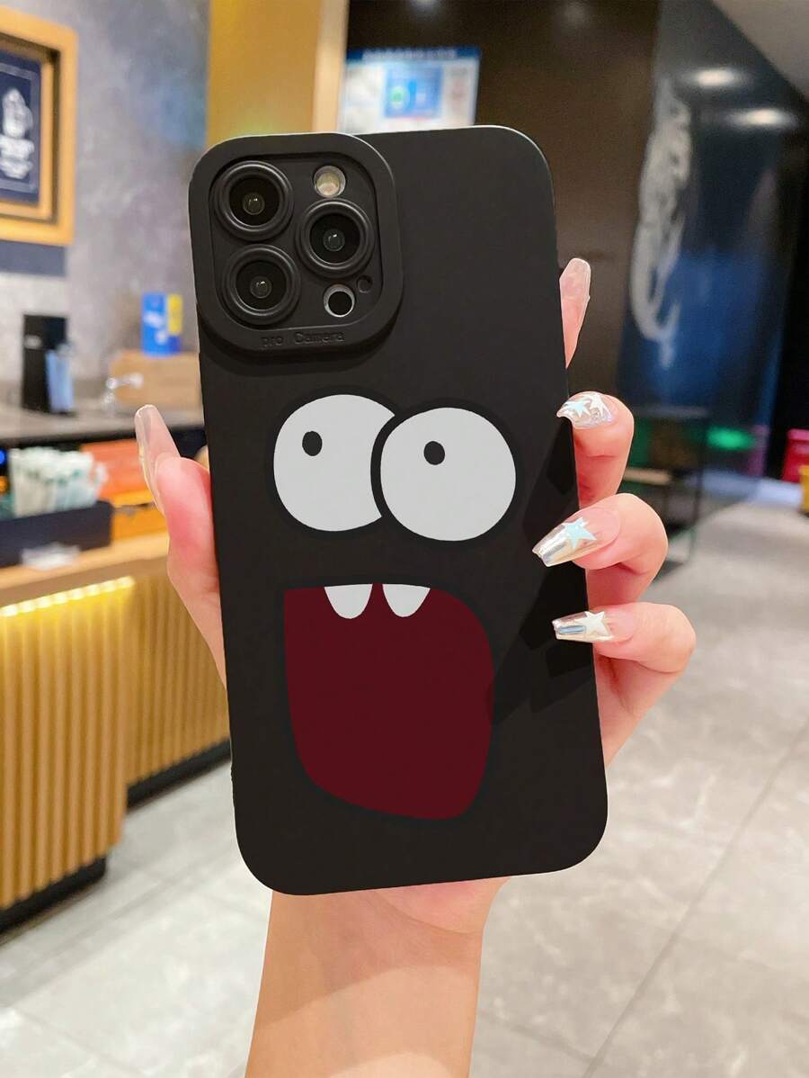 1入組有趣表情圖案手機殼，適用於iPhone - 黑色 - 查看 1