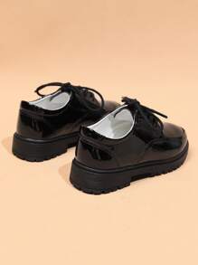 男孩的新時尚英式潮流滑入式專利皮革防滑平底鞋,帶扣,適合所有季節 - 黑色 - 查看 7