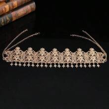 Queen Style Luxurious Full Diamond Head Chain With Double Layer Chain And Adjustable Length Pin For Wedding Bride Robe Accessories Clothing Decoration - Gold - View 1