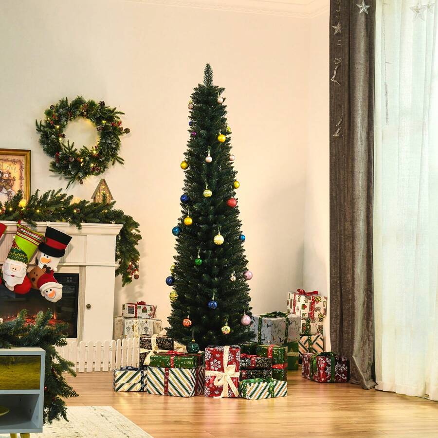 HOMCOM Albero di Natale Artificiale Alto 180cm con Base Pieghevole, 380 Rami, in PVC e Metallo, Verde