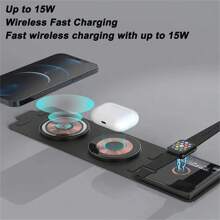 3 In1 Foldable Magsafe Magnetic Wireless Charger Pad For IPhone 13  Apple Watch - Black - View 7