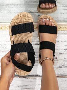 夏季新款女式潮流交叉束帶涼鞋，野外沙灘夏威夷風格鞋款 - 黑色 - 查看 3