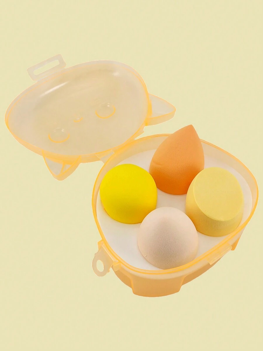 Set Of 4 Makeup Sponges, Includes Cat-Shaped Case, 4 Colors Available. - 黃色 - 查看 1