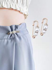 2pcs/1pc Trouser Waist Collection Artifact Waist Collection Pin Anti-Exposure Brooch High-Grade Corsage Pin Jewelry Pearl Brooch Buckle - Multicolor - View 3