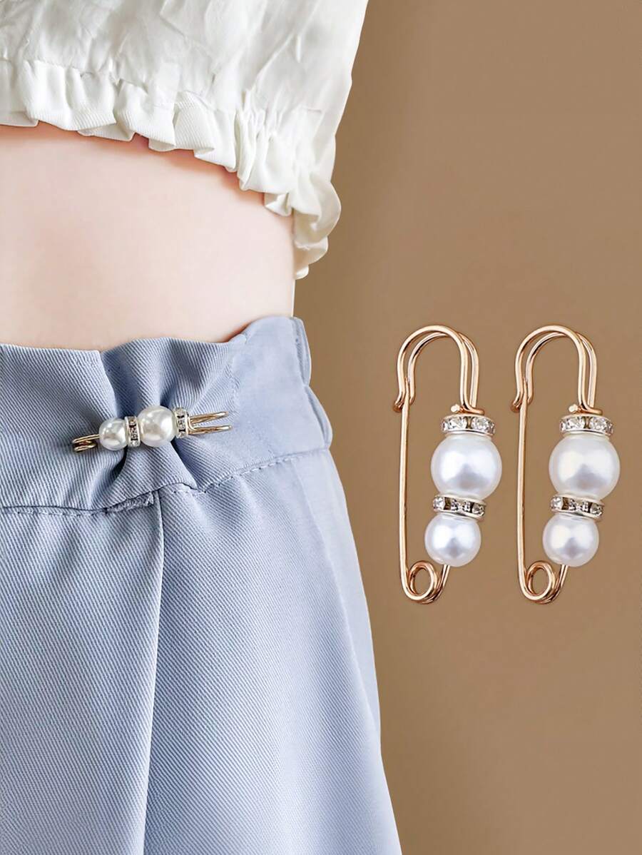2pcs/1pc Trouser Waist Collection Artifact Waist Collection Pin Anti-Exposure Brooch High-Grade Corsage Pin Jewelry Pearl Brooch Buckle - Multicolor - View 1