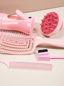 WANMEI 5pcs Hair Styling Brush Set, Including Edge Control Brush, Teasing Brush, Styling Tail Comb, Volumizing Ponytail Brush, Eyebrow Brush, Makeup Brush Set, Eyelash Comb, Eyelash Separator, Eyelash Extension Tool, Hair Brush, Comb, Back Brush, Hair Brush, Edge Brush, Hair Brush Set, Comb, Mini Hair Brush, Detangling Brush, Hair Brush, Hairstylist, Hairdressing Equipment, Hairstyle, Hairdressing, Hair Brush, Brush Set, Comb, Curling Brush, Detangling Brush, Ladies Hair Brush, Hairstylist Accessories, Hairdressing Salon, Hairdressing Equipment - Pink - View 3