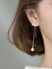 1對925純銀養殖珍珠流蘇耳環，女性經典吊墜耳環，18K鍍金，適合日常佩戴，情人節精美珠寶、婚禮珠寶、新娘珠寶，度假旅行佳品 - 銀色 - 查看 3