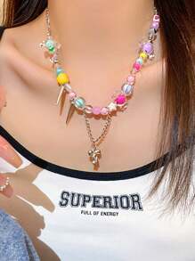 Collier ras-de-cou Dopamine Y2K pour femmes, collier ras-de-cou bonbon coloré, collier décoratif de perles en forme d'étoile et de lune mignon, bijoux faits main en résine et fleurs pour adolescentes