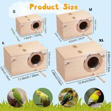 New Bird Nesting Box, Transparent Design, Bird Nest Breeding Box With Perch Wood Bird Cage House For Cockatiel Lovebirds Budgie Finch Parrotlets Canary - Khaki - View 3