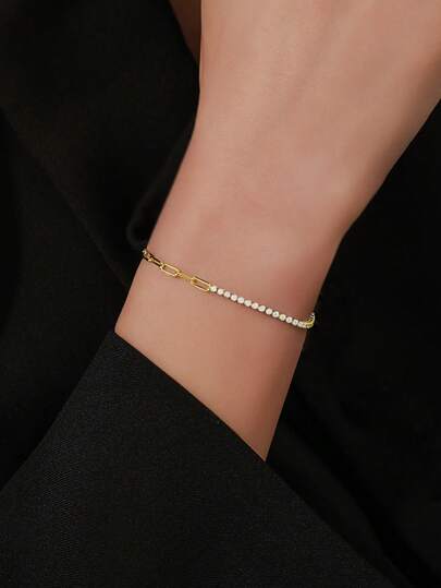 ELSEDES 1pc S925 Sterling Silver Handmade Geometric Shape Sparkling Gemstone Inlaid Bracelet, Jewelry For Daily Wear, Parties, And Special Occasions For Women