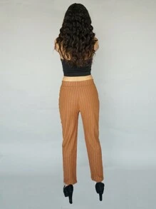 Pantalón dama casual mujer corte entubado con bolsas a los lados - Marrón - Ver 3