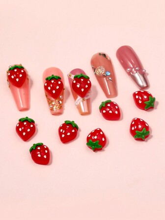 10 Adet 3D Kırmızı Reçine Çilek Tırnak Süsü, Kendin Yap El Sanatları ve Tırnak Sanatı İçin Tırnak Süslemeleri, Tırnak Parçaları, Tırnak Mücevherleri, Tırnak Malzemeleri