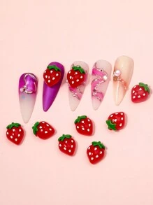 10 pièces Charmes de clous de fraise rouge en résine 3D, décorations d'ongles pour artisanat et art d'ongle, pièces de clous, pierres précieuses d'ongle, fournitures d'ongles décoration ongle bijoux ongles décor ongles