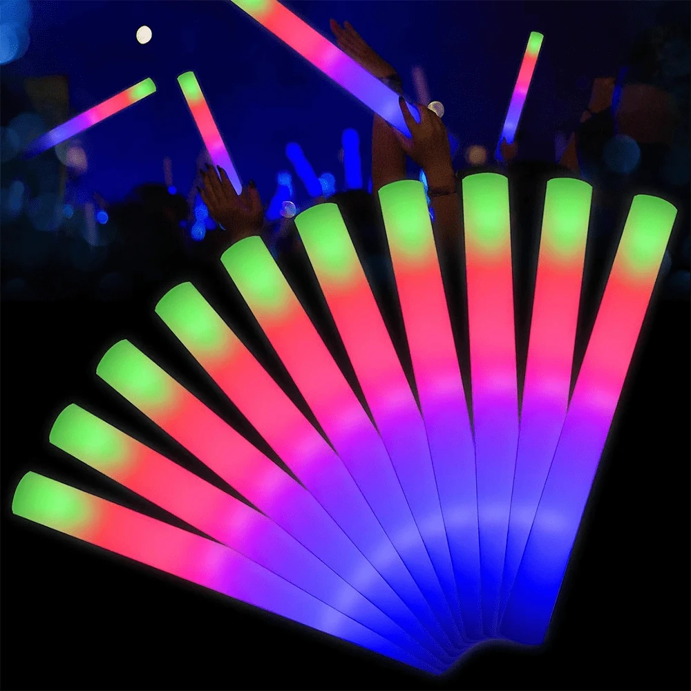32pcs Led Foam Glow Sticks, Foam Light Up Sticks, 3 Multi-Modes Color Led Strobe Stick For Birthday Party Rave Playgroup Wedding - White - View 1