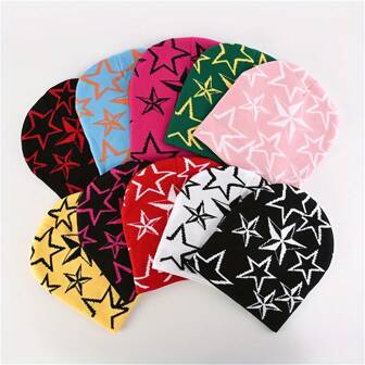 街头 Y2k 无檐便帽，带有字母、星星和针织设计 - 男女通用可爱时尚头饰，2000 年代冬季秋季