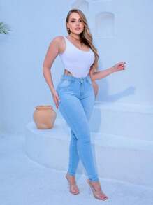 Calça Jeans Feminina Skinny Detalhe Sem Bolso Levanta Bumbum Premium